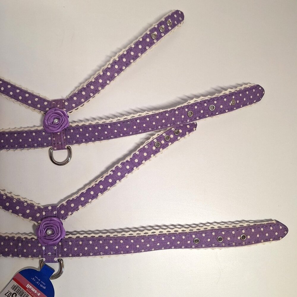 X-Small Purple Polka Dot Dog Harness Top Paw Flower Accents 2 Lot Lavender Pearl - Picture 8 of 9
